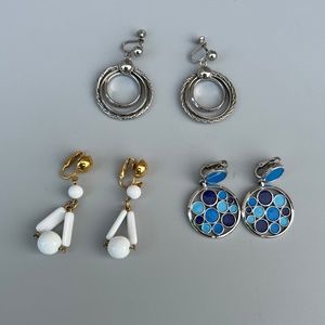 Vintage 60s Clip On Earrings - 3 Pairs